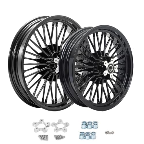 TOFR 18x3.5 16x3.5 Fat Spoke Wheels Black For Harley Touring Baggers 84-08 - color: Gloss Black, size: Front:18x3.5 Rear:16x3.5