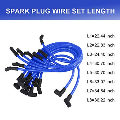 JDMON 10.5mm Spark Plug Wires Compatible with Ford F-150 F150 Mustang 5.0L 5.8L SBF 302 289 Ignition Wires High Performance Blue - color: Blue
