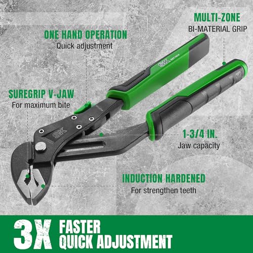 SK 8'' Quick Adjust Water Pump Pliers, SureGrip V-Jaw Groove Joint Pliers - size: 8" Quick Adjust Groove Joint Pliers