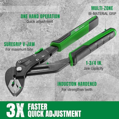 SK 8'' Quick Adjust Water Pump Pliers, SureGrip V-Jaw Groove Joint Pliers - size: 8" Quick Adjust Groove Joint Pliers