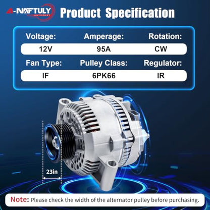 Alternator Replacement for Ford Ranger F150 E150 Explorer Escort Aerostar Bronco Pickup 2.3 2.3L 3.0L 4.0L 5.0L 5.8L 1992 1993 1994 1995 1996 1997, F07F-10300-AA F07U-10300-AA AFD0012