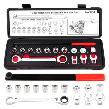 15PCS Serpentine Belt Tool Kit, Premium CR-V Alloy Steel