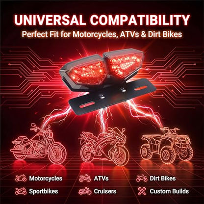 Red Motorcycle Tail Light with License Plate Bracket - color: Red