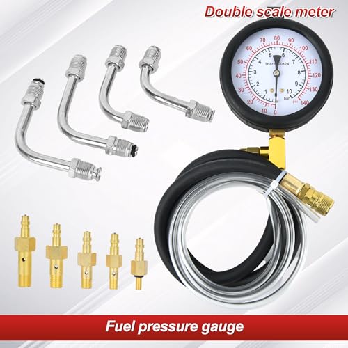Fuel Injection Pressure Tester Kit Gauge 0-140 PSI Pro Auto Fuel Pressure Gauge for Fits Most Cars and Trucks