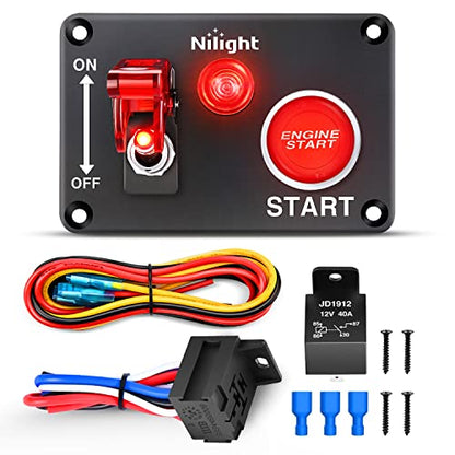 Nilight Ignition Switch Panel with Engine Push Button 12V 2 in 1 - color: Red 2 in 1 Panel