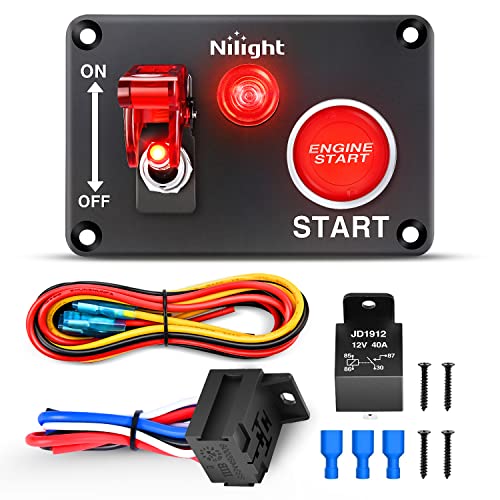 Nilight Ignition Switch Panel with Engine Push Button 12V 2 in 1 - color: Red 2 in 1 Panel