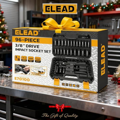 ELEAD 96-Piece 3/8" Drive Impact Socket Set, SAE(5/16 to 3/4-Inch) & Metric(8-22mm), Standard & Deep Sockets, Ratchet Handle, Bit Set, Universal Joint, Extension Bar, Adapters, Spark Plug Sockets - color: 96pcs 3/8'' Drive Impact Socket Set Black