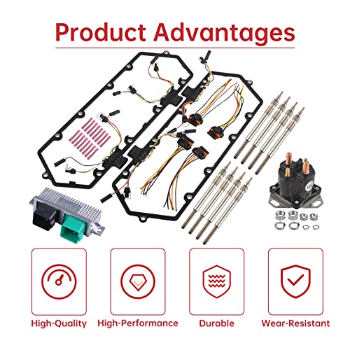 Injector Glow Plug Harnesses + Valve Cover Gaskets + Relay Solenoid + Controller Compatible with 94-97 7.3L Ford Powerstroke Diesel - color: For 94-97 7.3L Ford, size: Harnesses+Gaskets+Glow Plug+Relay+Controller