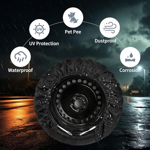 4-Pack RV Tire Covers, Waterproof & UV Resistant Wheel Covers with Windproof Hooks for Trailer, Camper, Truck, SUV & More - Fits Tire‘s Total Diameter 27’’- 29’’/73cm - (Black-S) - size: S-Total Tire Diameter: 27"-29", style: Black