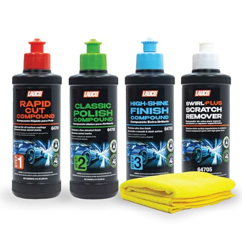 LAUCO Paint Correction Compounds Step 1, 2, 3, Swirl Remover 8oz Kits, with a Towel, Silicone-Free, Clear Coat Safe Scratch Remover, Swirl Correction & High Gloss Finishing 36457 - style: Combo–8oz