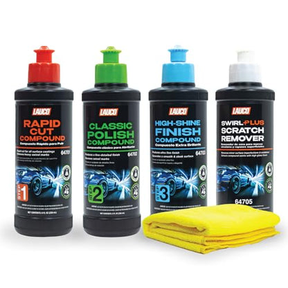 LAUCO Paint Correction Compounds Step 1, 2, 3, Swirl Remover 8oz Kits, with a Towel, Silicone-Free, Clear Coat Safe Scratch Remover, Swirl Correction & High Gloss Finishing 36457 - style: Combo–8oz