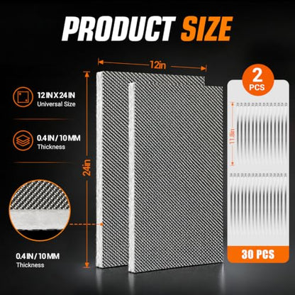 2 Pack Automotive Exhaust Heat Shield Wrap, 24"x12" Aluminum Heat Shield - size: 2PCS