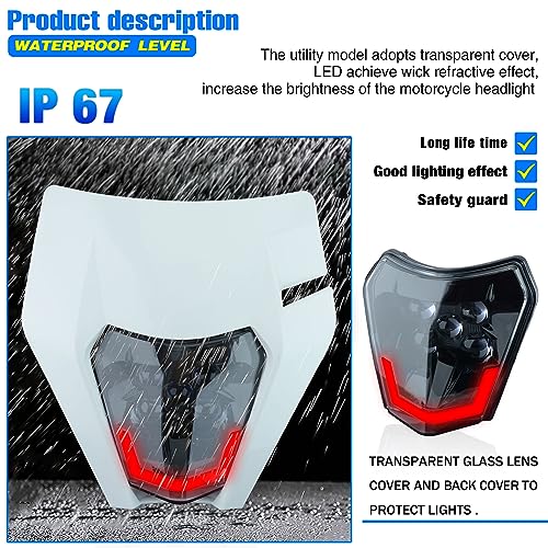 Headlight Head Lamp Light Fairing Mask Day Running Light For ATV Scooters Dirt Pit Bike Enduro (White+Red DRL) - color: White Red DRL