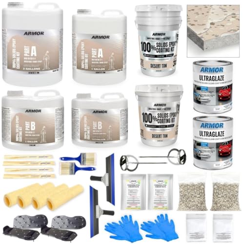 ArmorPoxy 100% 솔리드 차고 에폭시 바닥 키트 데저트 탠 럭스, 900제곱피트 32피스 - color: Desert Tan Lux, size: 900 Sq Ft