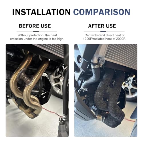 Car Exhaust Heat Wrap, 196" Motorcycle Fiberglass Heat Resistant Fabric Shield Tape, Fiber Heat Insulation Tape, Universal Cuttable Protective Modification (Black)