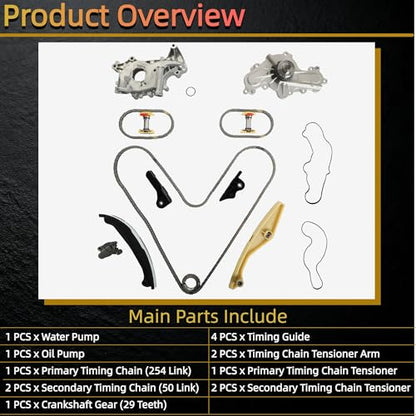 Timing Chain Kit with Water & Oil Pump for Ford Lincoln 3.5L 3.7L 11-19