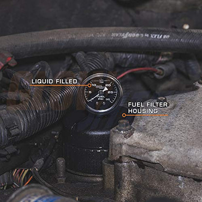 GlowShift Liquid Filled Black 30 PSI Fuel Pressure Gauge, 1-1/2" 38mm
