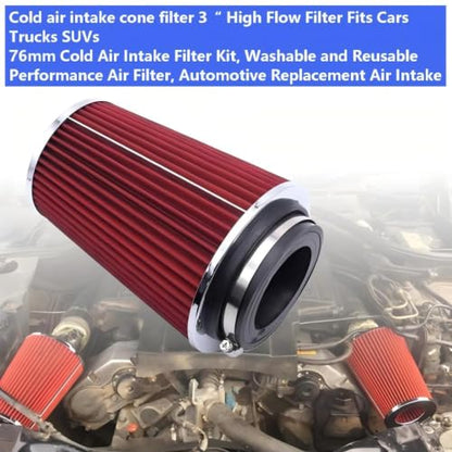 Car Cold air intake filter 3“ High Flow Filter Fits Cars Trucks SUVs - size: 76mm3 Inch 3.5
