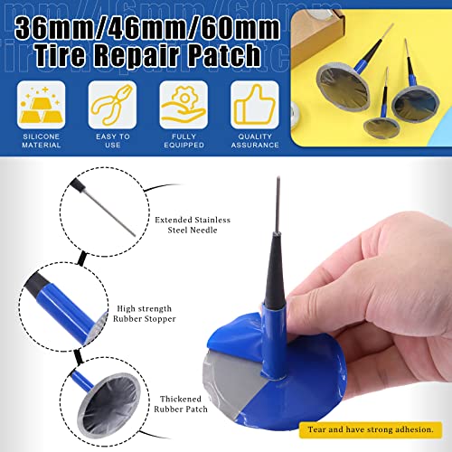 Glarks 26Pcs Tire Repair Patch Tool Kit Including 1Pc Tire Patch Roller, 1Pc Tire Inner Liner Scraper and 24Pcs 4mm/6mm/9mm Tire Repair Patch Plug for Car, Motorcycle, Electric Vehicle Repairing