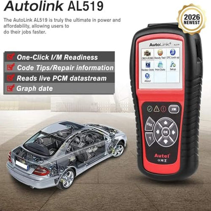 Autel AutoLink AL519 OBD2 Scanner, OBDII & CAN Car Diagnostic Scan Tool - color: Red
