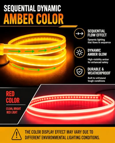 Qasim 24inch Sequential Flowing LED Strip Amber &Red Tail Light - size: 60CM Red&Amber
