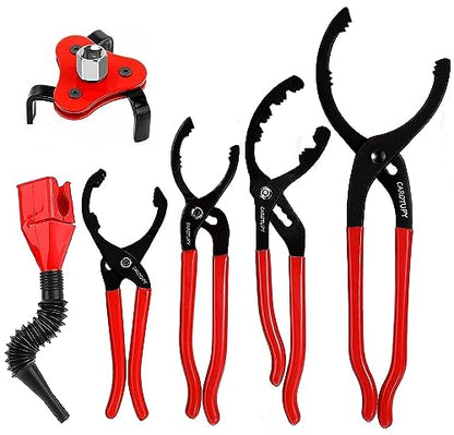 Oil Filter Wrench Set, Adjustable Oil Filter Pliers Set (6Pcs) - size: 6 Pack - Black & Red