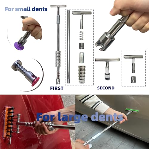 Auto Body Dent Puller Kit for Dent Removal with Red Dent Lifter,T-Bar,Slide Hammer,Bridge Puller and More for Paintless Dent Removal Kit (104pcs-with dent Light)