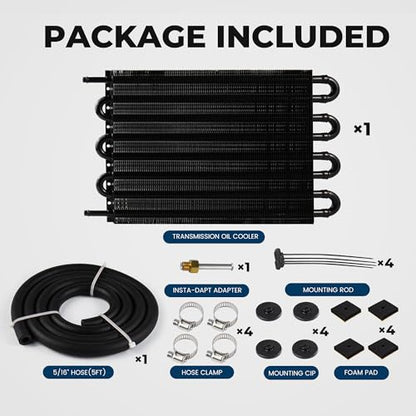 5/16" Transmission Oil Cooler, Aluminium 8 Pass Tube and Fin Cooler Kit Universal Black