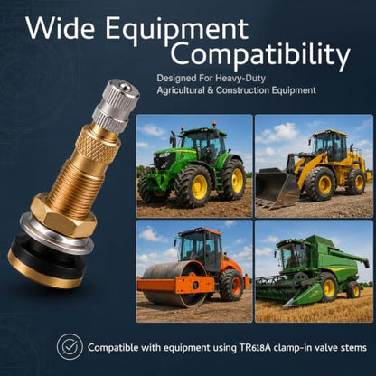 Tubeless Tire Valve Stem TR618A, Clamp-in Brass Air Liquid Valve, Compatible with Tractor Grader Backhoe & Farm Agricultural Industrial Tubeless Tires, 8 Pack - size: TR618A Tire Valve Stem-8PK