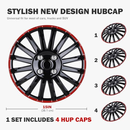 15 Inch Wheel Hubcaps Replacement - Black & Red Lacquer - color: 5019-Black & Red-15