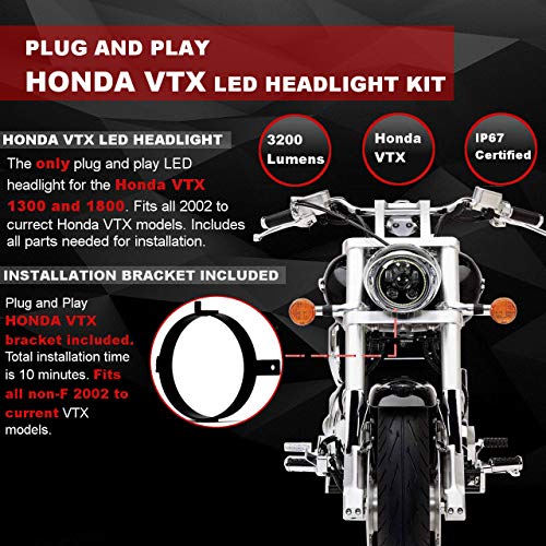 Eagle Lights 5.75 inch LED Motorcycle Headlight Kit for Honda VTX with Bracket and Hardware - Plug and Play (Generation III with Halo Ring) 2002-2008 VTX 1800, VTX 1300 - color: Black Generation III w/ Halo Ring