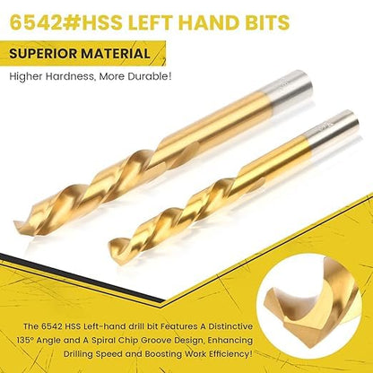 18PCS Screw Extractor Set, 37# Cr-Mo & 6542 HSS Steel Cobalt Left-Hand Drill Bit, Easy Out Broken Bolt Remover Reverse, Ez Out Stripped, Rounded-Off, Damaged Bolts, Screws&Studs Removal Tool(Yellow) - color: 18pcs yellow LF