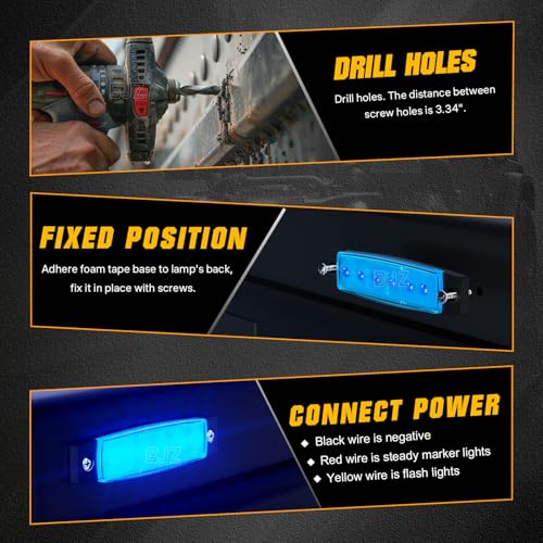 BJZ 3.8" Strobe+Steady Marker Lights Strip Dual Function Blue Trailer LED Side Clearance Tail Bumper Griller Flash Lights 12V Running Warning Waterproof Light for Trailer Truck Van RV ATV Bus, 10Pcs - color: Blue, 10Pcs