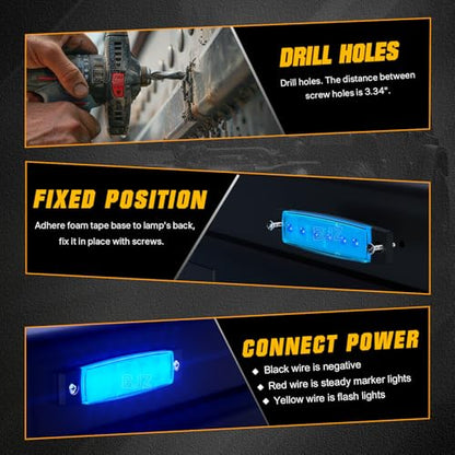 BJZ 3.8" Strobe+Steady Marker Lights Strip Dual Function Blue Trailer LED Side Clearance Tail Bumper Griller Flash Lights 12V Running Warning Waterproof Light for Trailer Truck Van RV ATV Bus, 10Pcs - color: Blue, 10Pcs