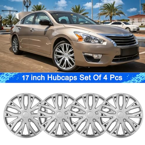 17-Inch Silver ABS Hubcaps with Steel Rings & Adjusters, Patented Design, Universal Fit, Set of 4 Wheel Covers (Silver) - color: Silver