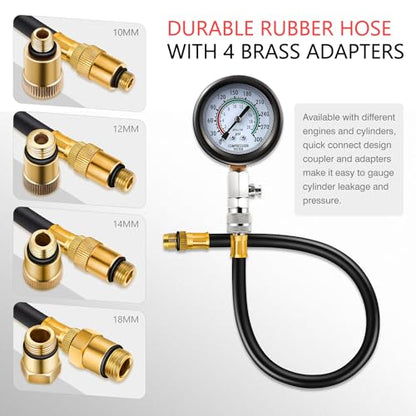 DNA Motoring 8PCS Compression Gauge Compression Tester Kit with M10 M12 M14 M18 Adapters for Car Truck ATV Motorcycle, TOOLS-00334 - style: Cylinder Leak Down Tester