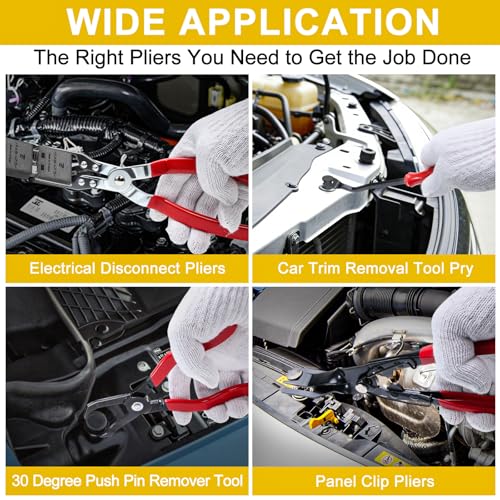 Professional Fuel Line Pliers Set, Hose Clamp Pliers, Electrical Disconnect, Connector Release, Push Pin Retainer Clip, Relay Puller for Auto Fuel, Oil, Coolant Radiator Hoses with Bag