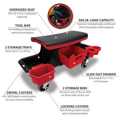 Performance Tool W85035 Rolling Mechanic Shop Stool Seat with Storage - style: Rolling Storage Garage Seat
