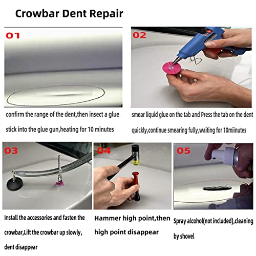 67pcs/Set Car Paintless Dent Removal Kit, Auto Fender Damage Repair Big Curved Rod Crowbar Puller Lifter Rods Tools with Glue Tabs, Glue Sticks, Leveling Tools and more for Car Body Dent Repair