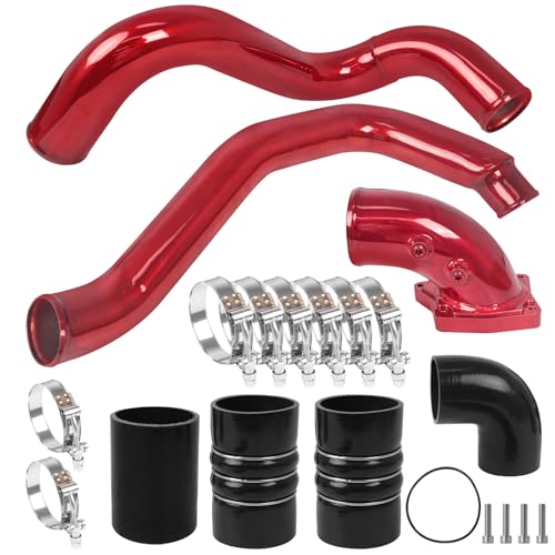 Turbo Intercooler kit Pipe Boot and Intake Elbow for 2003-2007 Ford F250 F350 F450 F550 Super Duty Intercooler Pipe Boot kit 6.0L Powerstroke Diesel-Red - color: Red