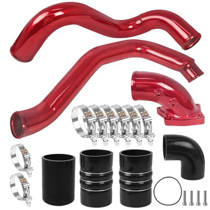 Turbo Intercooler kit Pipe Boot and Intake Elbow for 2003-2007 Ford F250 F350 F450 F550 Super Duty Intercooler Pipe Boot kit 6.0L Powerstroke Diesel-Red - color: Red