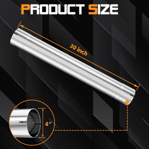 A-KARCK 4'' Muffler Replacement Pipe, Straight Exhaust Pipe 4'' Stainless Steel 30" Long Mandrel Exhaust Tube - size: 4 Inch (No Clamp)