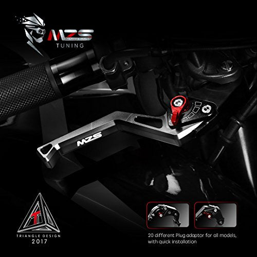 MZS Black Motorcycle Brake Clutch Levers, Short Adjustable CNC Handle Set - color: Black