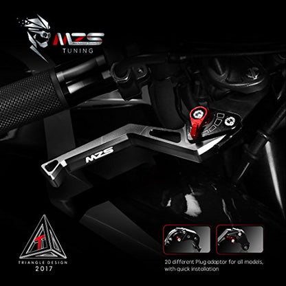 MZS Black Motorcycle Brake Clutch Levers, Short Adjustable CNC Handle Set - color: Black