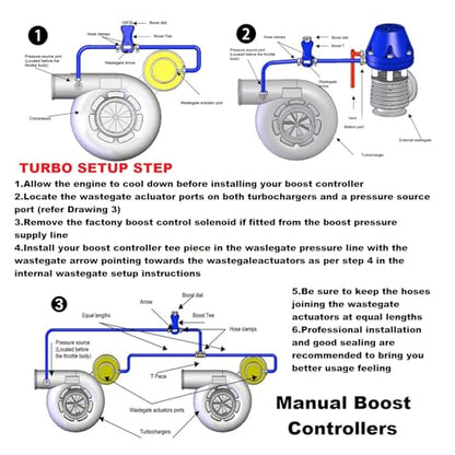 Manual Boost Controller, Universal Aluminum Pressure Regulation Valve Kit with Mounting Bracket Hose for Turbocharged Engine Components (Red, 1-Piece) - color: Red