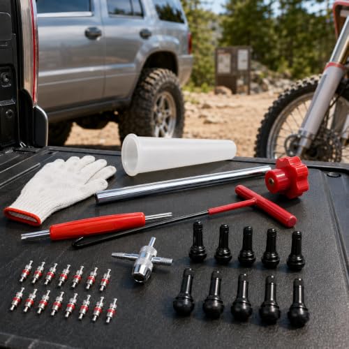 31PCS Quick Change Tire Valve Core Tool Kit,Replace Valve Stem Without Removing Tire- for Car, Truck, SUV, ATV, Motorcycle - Fits 11.3mm Rim Holes - Replace Valve Stems (TR413,TR414)
