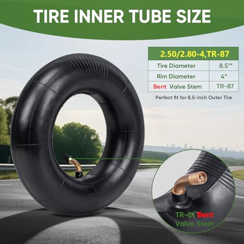 TICONN 2.50/2.80-4 Tire Inner Tube, 2 Pack Inner Tire Tube for Wheelbarrow Tires, Replacement Tube with TR-87 Bent Valve Stem for Hand Trucks, Utility Cart, Lawn Mowers, Wheelbarrows, Dollys - size: 2.50/2.80-4（TR-87）