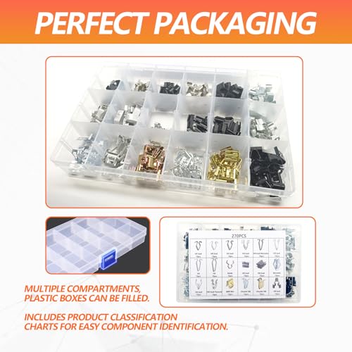 270Pcs 18 Sizes Auto Car U-Clip Metal Trim Panel Spring Clip Trim Moulding Clip Kit 4A0-867-276A Compatible with VW Audi