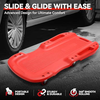 Auto Dynasty 38 in Low-Profile Under-Car Rolling Mechanic Creeper, Red - color: Red