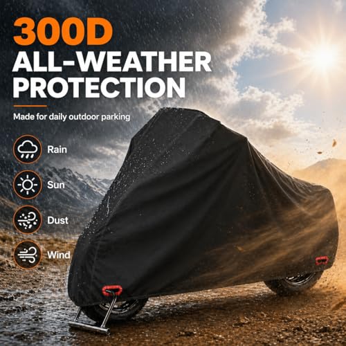 300D Motorcycle Cover Compatible with Suzuki V-Strom 650, Heavy Duty Waterproof Outdoor Adventure Bike Cover, Precision Fit for Mid-Size ADV Touring Motorcycle, Rain Sun Dust Wind Protection - size: FIT to Suzuki V-Strom 650